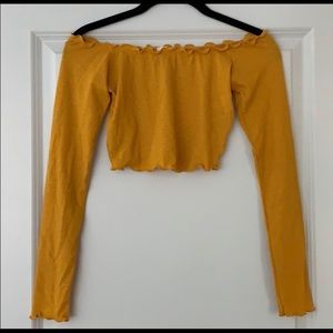 Garage Ribbed Crop Top Long Sleeve Mustard